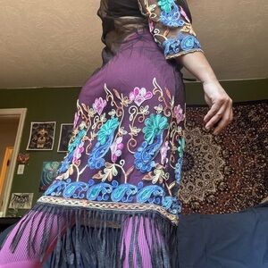 Embroidered Sheer Dress with Fringe
